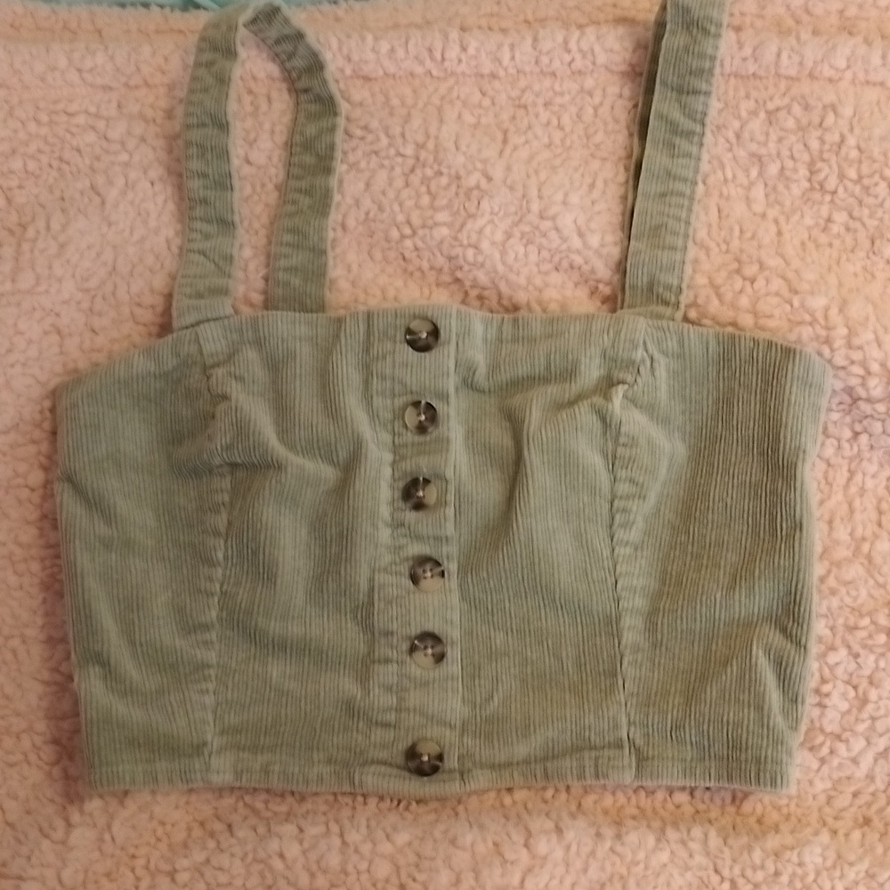 Green denim crop tank